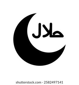 Blak and White Halal icon illustration design with moon,Islamic Ramadan icon