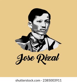 Blak White Jose Rizal Philippines Face Vector Illustration. Rizal Day Greeting Card