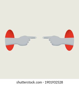 Blame And Disagreement Vector Concept. Two Hands Pointing At Each Other. Symbol Of Argument, Anger And Attack. Eps10 Illustration.