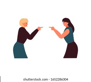 Blame someone else day cartoon hand drawn style flat vector design illustrations. Concept of woman point finger on someone while someone else pointing finger on her.