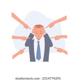 Blaming Bullying on work concept. Businessman as a victim of bullies. harassment and hate attack, social blame