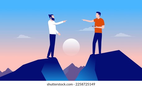 Blaming - Two people pointing fingers and giving blame to each other. Flat design vector illustration