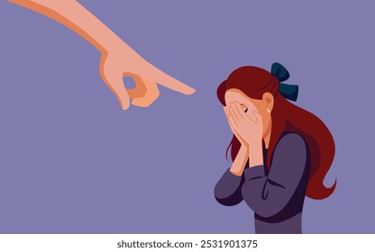 
Blaming an Unhappy Woman Crying of Shame Concept Illustration. Critical person pointing fingers at a depressed girl
