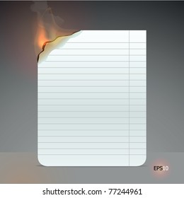 Blanc sheet of paper from an organizer or a diary burning