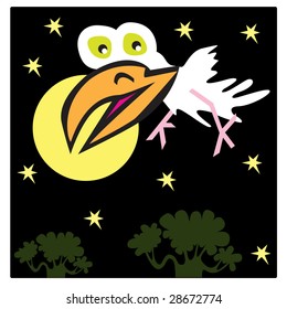 Blanching crow on background night sky