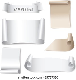 bland paper with page curl, set vector banners