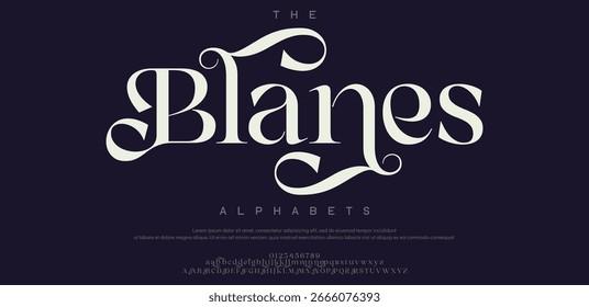 Blanes Elegant Font Uppercase Lowercase and Number. Classic Lettering Minimal Fashion Designs. Typography modern serif fonts regular decorative vintage concept. vector illustration