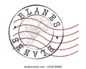 Blanes, Girona, Spain Stamp Map Postal. Silhouette Seal Roads and Streets. Passport Round Design. Vector Icon. Design Retro Travel National Symbol.