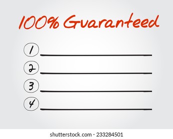 Blank 100 Percent Guaranteed list, vector concept background