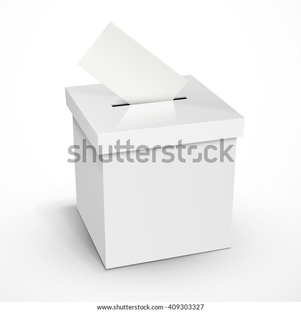 blank 3d illustration white voting box\
isolated on white\
background
