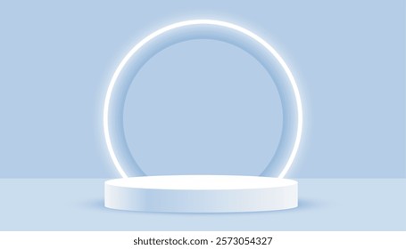 blank 3d pedestal stage background with glowing neon frame vector