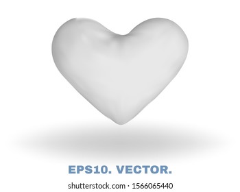 Blank 3d realistic image with bed heart pillow, isolated on white background. Soft cushion for comfortable dreaming and sweet sleep. Mockup for presentation your products. Vector illustration. EPS10.