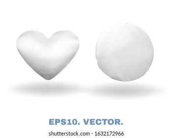 Blank 3D Realistic Images, Round And Heart Pillows, Isolated On White Background. Soft Cushions For Comfortable Dreaming, Sweet Sleep. Mockups For Presentation Your Products. Vector Illustrations Kit.