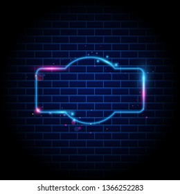 Blank 3d retro frame with shining neon light. Night club neon sign on brick wall background vector
