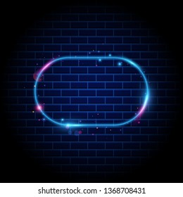 Blank 3d retro frame with shining neon light. Night club neon sign on brick wall background vector
