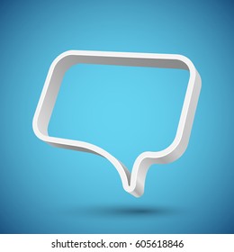 Blank 3D Speech Balloon Banner With Blue Background. Vector Illustration.