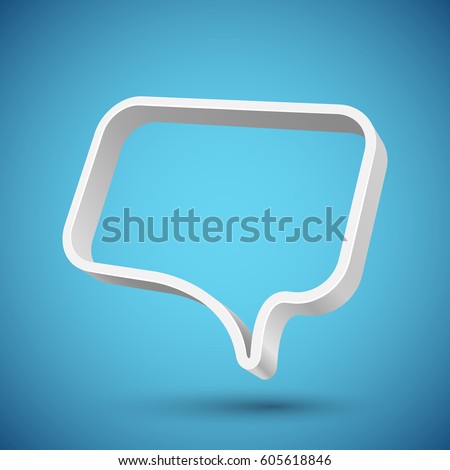 Blank 3D speech balloon banner with blue background. Vector illustration.