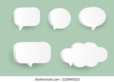 blank 3d speech bubbles, icon set poster, and banner concept on soft green background
