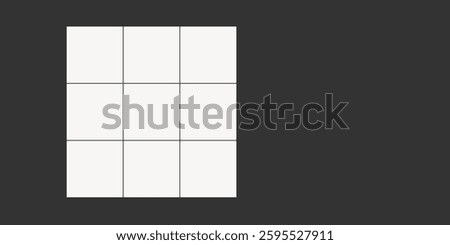 Blank 3x3 grid on a dark background. The grid is empty, consisting of nine white squares. Simple grid design, ideal for layout or template use. Background vector.