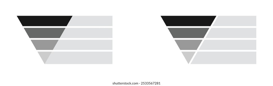 Leere 4-stufige Pyramiden-Diagramm Vektor-Designs gesetzt. Leere 4-stufige Infografik-Designs