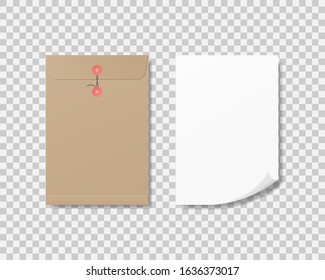 Blank a4 paper and paper envelope mockup. Template design. Realistic vector illustration.  