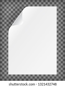 Blank A4 paper sheet with curled corner. Realistic vector illustration