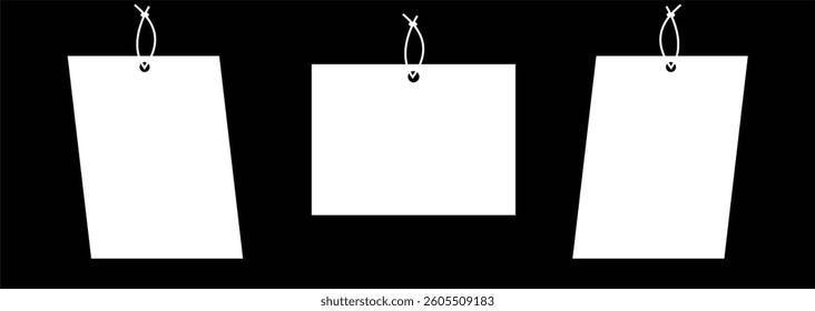 Blank A4 posters hanging list with shadows. Hanging white paper on binders. A4 paper page mockup sheet - stock vector. vector illustration.