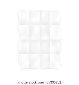 Blank A4 sheet of paper folded in sixteen parts with shadow isolated on white background. This vector illustration created in the technique of mesh