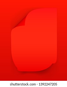 Blank A4 sheet of red paper with curled corner and shadow, template for your design. Set. Vector illustration.