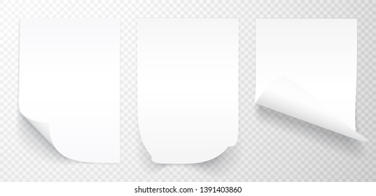Blank A4 sheet of white paper with shadow, template for your design. Set. Vector illustration.