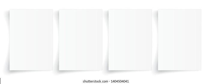 Blank A4 sheet of white paper with shadow, template for your design. Set. Vector illustration.
