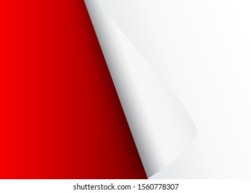 Blank A4 sheet of white paper with curled corner and shadow, template for your design. Set. Vector illustration.
