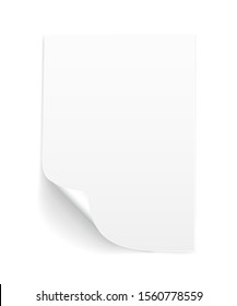 Leere A4-Blatt aus weißem Papier mit gekalkter Ecke und Schatten, Vorlage für Ihr Design. Set. Vektorillustration.