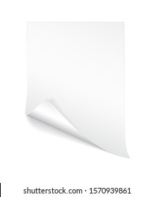 Blank A4 sheet of white paper with curled corner and shadow, template for your design. Set. Vector illustration.
