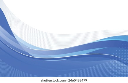 Blank abstract background curved wavy blue gradient lines