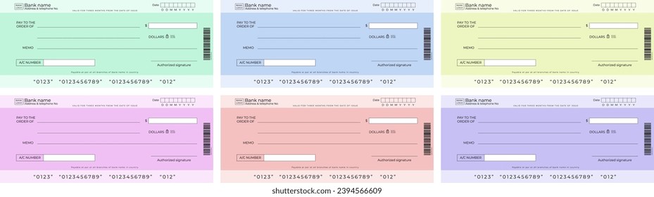 Blank abstract bank cheque and checkbook cheque template design set 