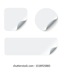 Blank adhesive stickers mock up with curved corner. Mockup empty sticky label.