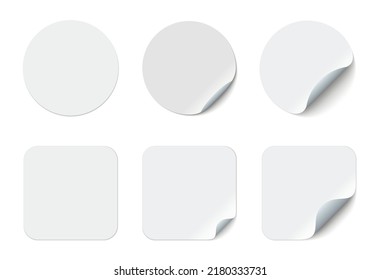 Blank adhesive stickers mock up with curved corner. Mockup empty rectangular sticky label.