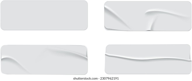 Blank adhesive stickers mock up with curved corner. Mockup empty rectangle sticky label.
