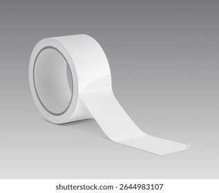 Modelo de rolo de fita adesiva em branco. Ilustração de vetor isolada em plano de fundo cinza. Fácil de usar para a apresentação do seu produto, ideia, design. EPS10