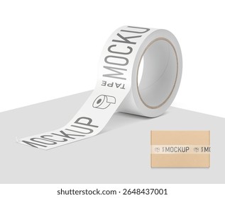 Blank adhesive tape roll mockup. Vector illustration isolated on white and grey background. Easy to use for presentation your product, idea, design. EPS10.