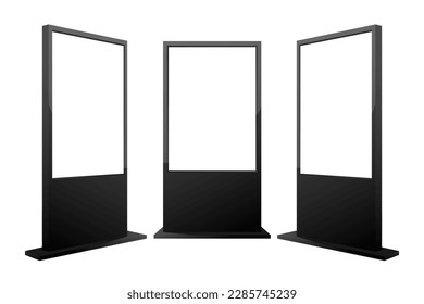 Blank advertisement banner lightbox. Vertical street poster billboard mockup in different position. Here can be your advertising. Vector illustration.