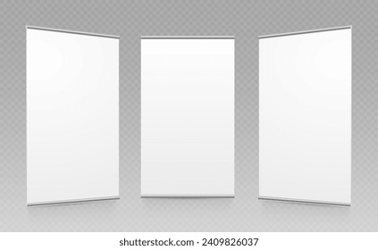 Blank advertisement banner. Vertical street poster billboard mockup in different position. Here can be your advertising. Vector illustration