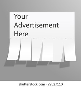 Blank advertisement with cut slips. Vector.