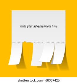 Blank advertisement with tear off tabs. Vector.