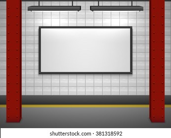 Blank advertising billboard at subway station vector template.