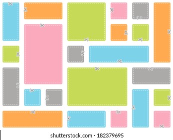 Blank advertising coupons. Vector illustration of scissors cut stickers.