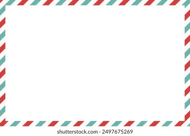 Blank airmail envelope frame, border with green and red striped line in christmas theme with 6x4 scale ratio for decoration, cutout, isolated.