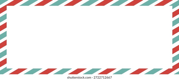 Marco en blanco del sobre del correo aéreo, frontera con la línea rayada verde y roja en tema de la Navidad con la proporción de la escala 6000x2500 para la decoración, recorte, aislado.	