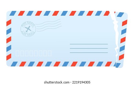 Leere Luftumschläge - modernes, flaches Design-Einzelbild im Einzelbild. Schöne detaillierte Abbildung eines blauen Briefes ohne Adresse und Absender. Geöffnete Nachricht, zerrissenes Papier, Idee der Nachrichtenübermittlung